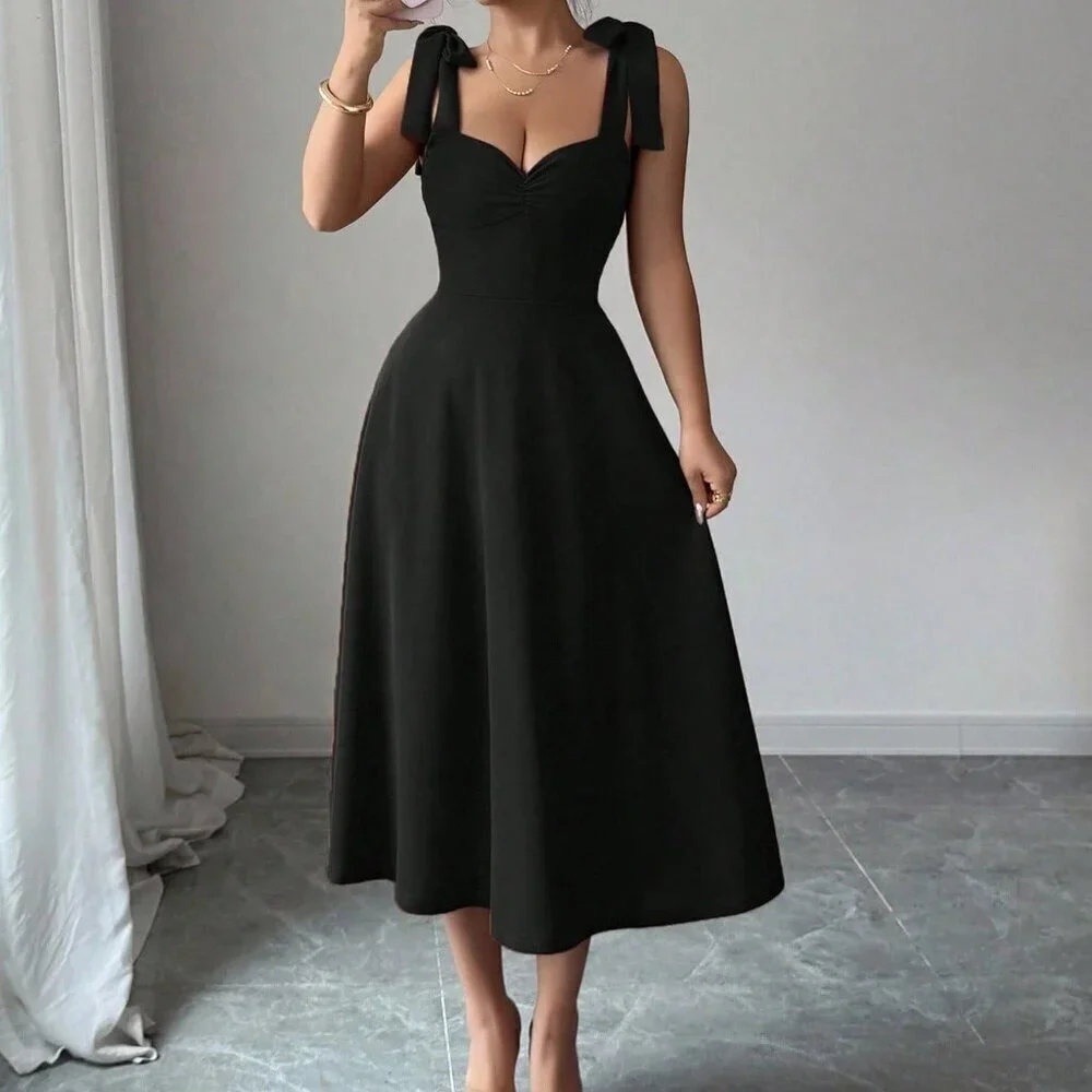 Black Elegant Women's Romantic A-Line Sleeveless Dress